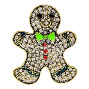 Rhinestone Gingerbread Boy Brooch Pin Christmas Fashion Jewelry New